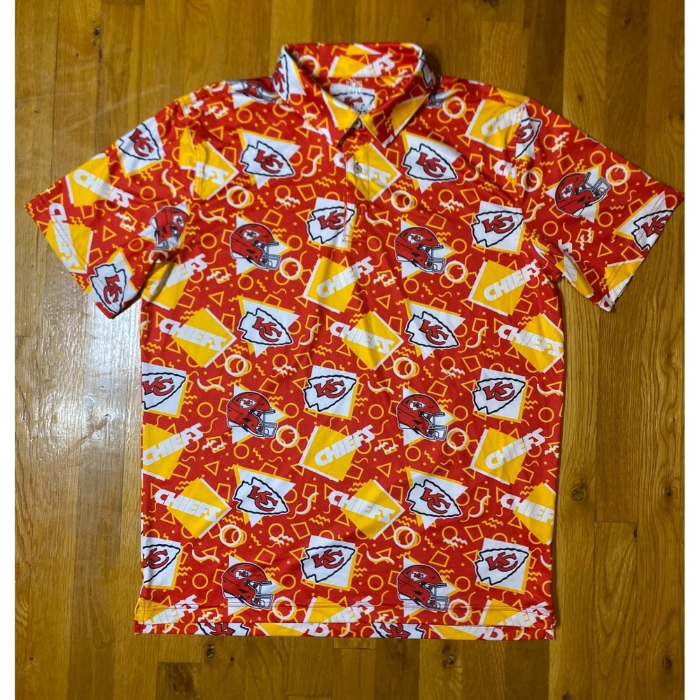 Chubbies Kansas City Chiefs NFL Football Polo Shirt Performance Mens Large Red